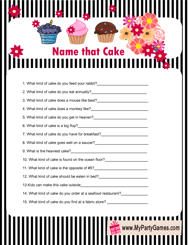 Name that Cake Bridal Shower Game {Free Printable} My Party Games