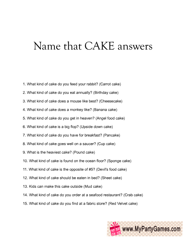 Name that Cake  Bridal Shower Game Free Printable 