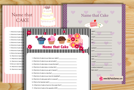 Name That Cake Bridal Shower Game Free Printable