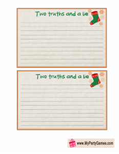 Free Prinntable Two Truths and a Lie Game for Christmas