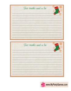 Free Printable Two truths and a Lie Game Cards for Christmas