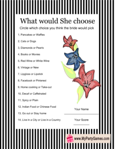 What would she choose? Free Printable Game with Flowers
