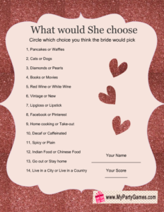 Free Printable What would she choose? Game