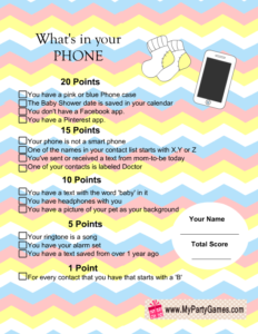 What's in your Phone Baby Shower Game with Chevron Pattern
