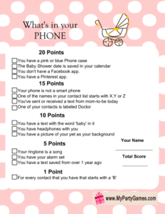 Free Printable What's in your Phone Baby Shower Game