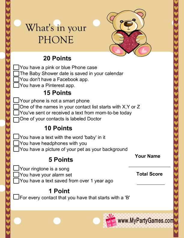 What S In Your Phone Baby Shower Game