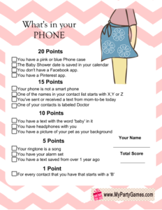 free printable what's in your phone game with pink chevron pattern