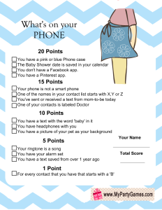 What's on your Phone Baby Shower Game in Blue Color