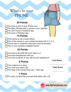 free printable what's in your phone game with blue chevron pattern