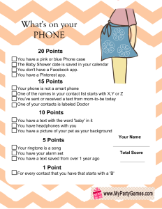 What's on your Phone Baby Shower Game in Orange Color