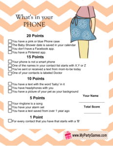 free printable what's in your phone game with orange chevron pattern