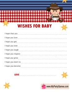 Free Printable Wishes for Baby Cards for Cowboy Baby Shower