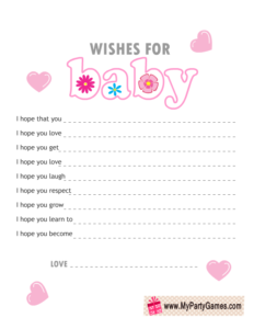 Wishes for Baby Card for Girl Baby Shower