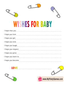 Wishes for Baby Cards with Safety Pins