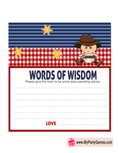 Free Printable Cowboy themed Words of Wisdom Cards