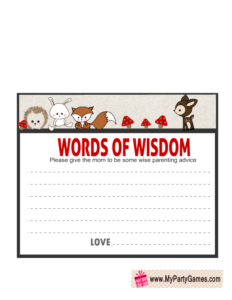 Words of Wisdom Card Printable for Woodland Baby Shower