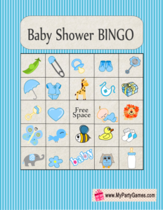 Free Printable Baby Shower Picture Bingo Game Cards in Blue Color