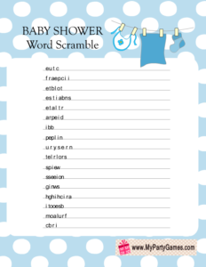 Baby Shower Word Scramble Game in Blue Color