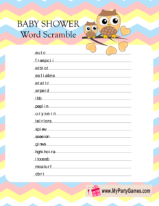 Word Scramble Game for Baby Shower