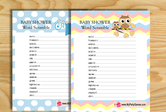 13 Free Printable Baby Shower Word Scramble Game Puzzles