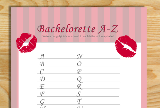 Free Printable Naughty Alphabet Game for Bachelorette Party