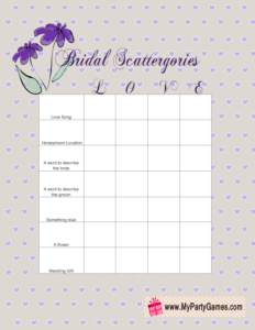 Floral Scattergories Game Printable in Purple Color