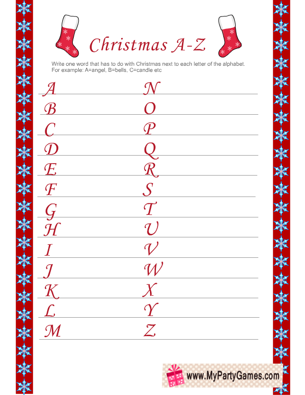 Everything Christmas A Z Free Printable Christmas Game Everything Christmas A Z Free Printable Christmas Game