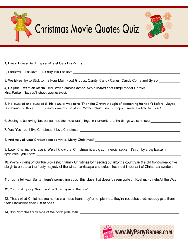 Free Printable Christmas Movie Quotes Quiz Free Printable Christmas Movie Quotes Quiz