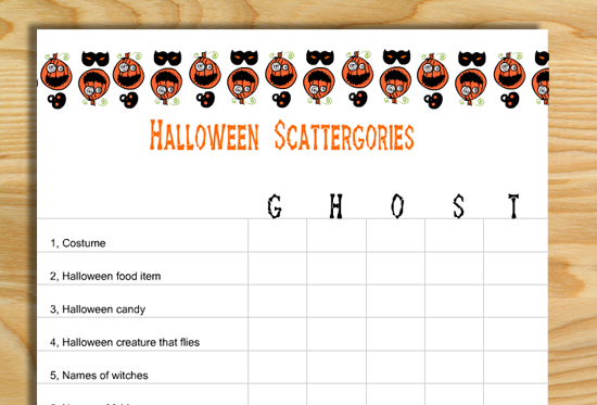 Free Printable Scattergories inspired Halloween Game