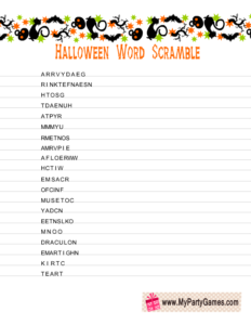 Halloween Word Scramble Game with Cats and Bats graphics