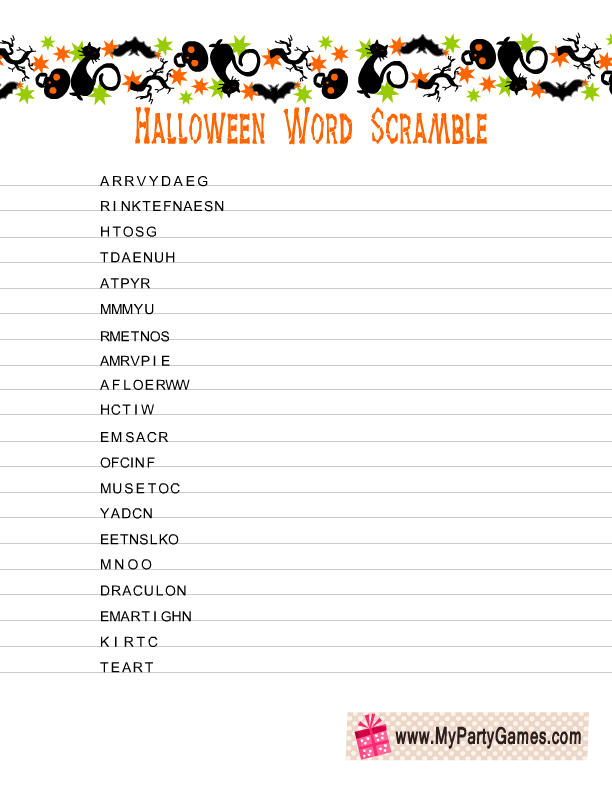 Free Printable Halloween Word Scramble Game