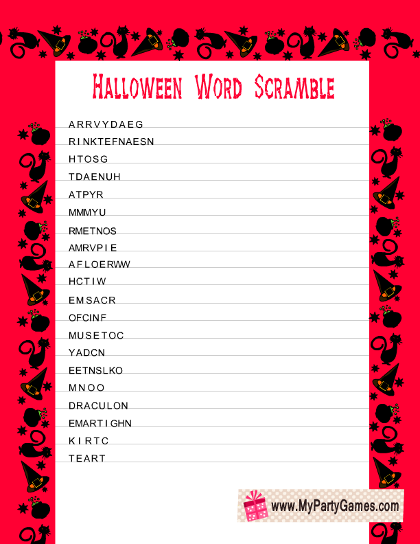 Free Printable Halloween Word Scramble Game 