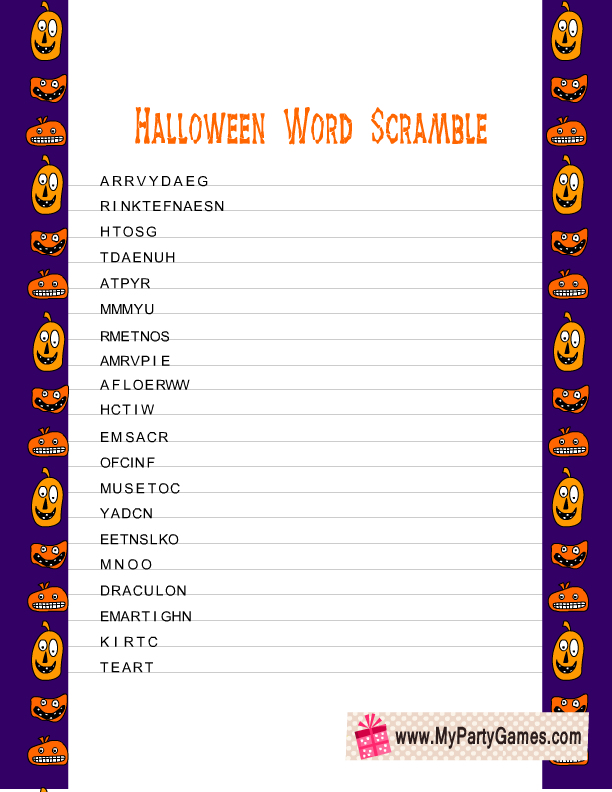 Free Printable Halloween Word Scramble Game
