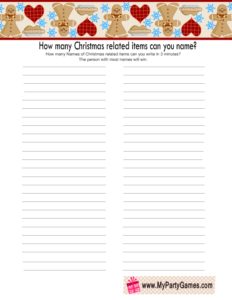  How many Christmas related Items can you Name? Game Printable