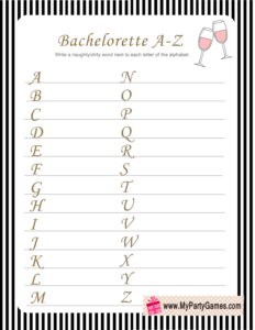 Bachelorette Party Naughty A-Z Game
