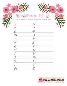 Bachelorette Party Alphabet Game (Floral)