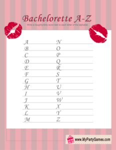 Free Printable Naughty Alphabet Game for Bachelorette Party