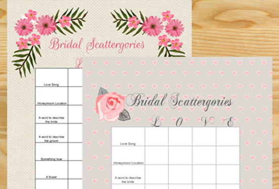 Bridal Shower Scattergories Free Printable Game