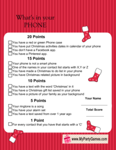 Free Printable What's in Your Phone Christmas Game