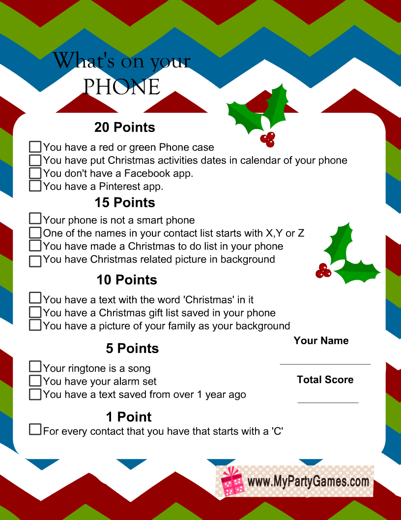 What's on Your Phone Game, Christmas Version