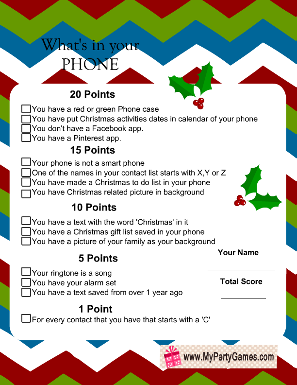 What s In You Phone Free Printable Christmas Game What s In You Phone Free Printable Christmas Game