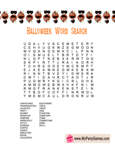 Free Printable Halloween Word Search Game Worksheet