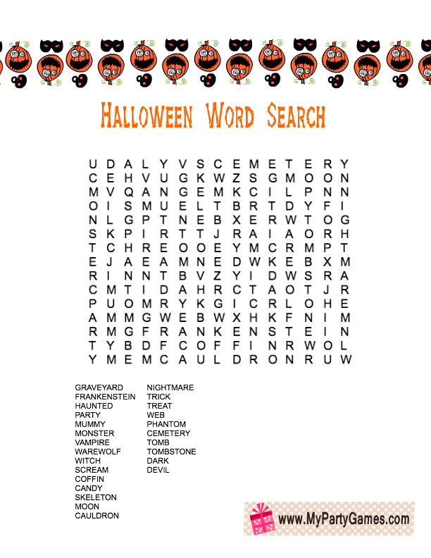 free printable halloween word search game