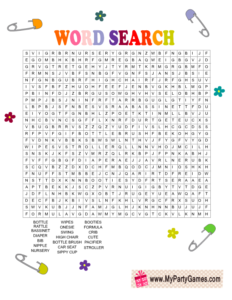 Free Printable Baby Shower Word Search Game Card