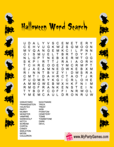 Free Printable Halloween Word Search Game in Yellow Color