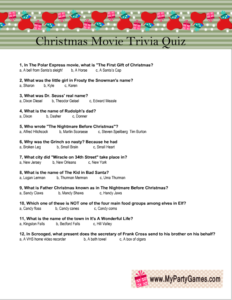 Free Printable Christmas Movie Trivia Quiz Game