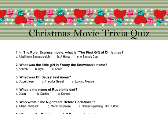 Free Printable Christmas Movie Trivia Quiz