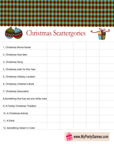 Free Printable Christmas Scattergories Categories List 2