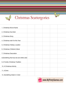 Free Printable Christmas Scattergories Categories List 1