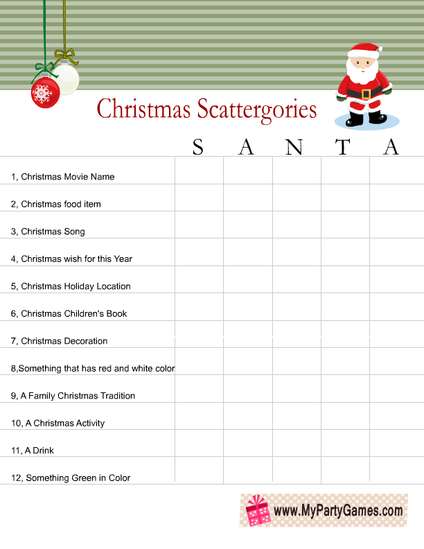 Free Printable Scattergories Inspired Christmas Game